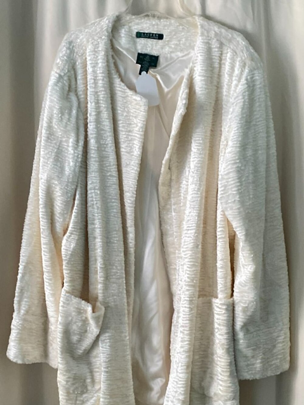Lauren Ralph Lauren Ivory Textured Open Front Cardigan Jacket 3X Plus Size Cozy